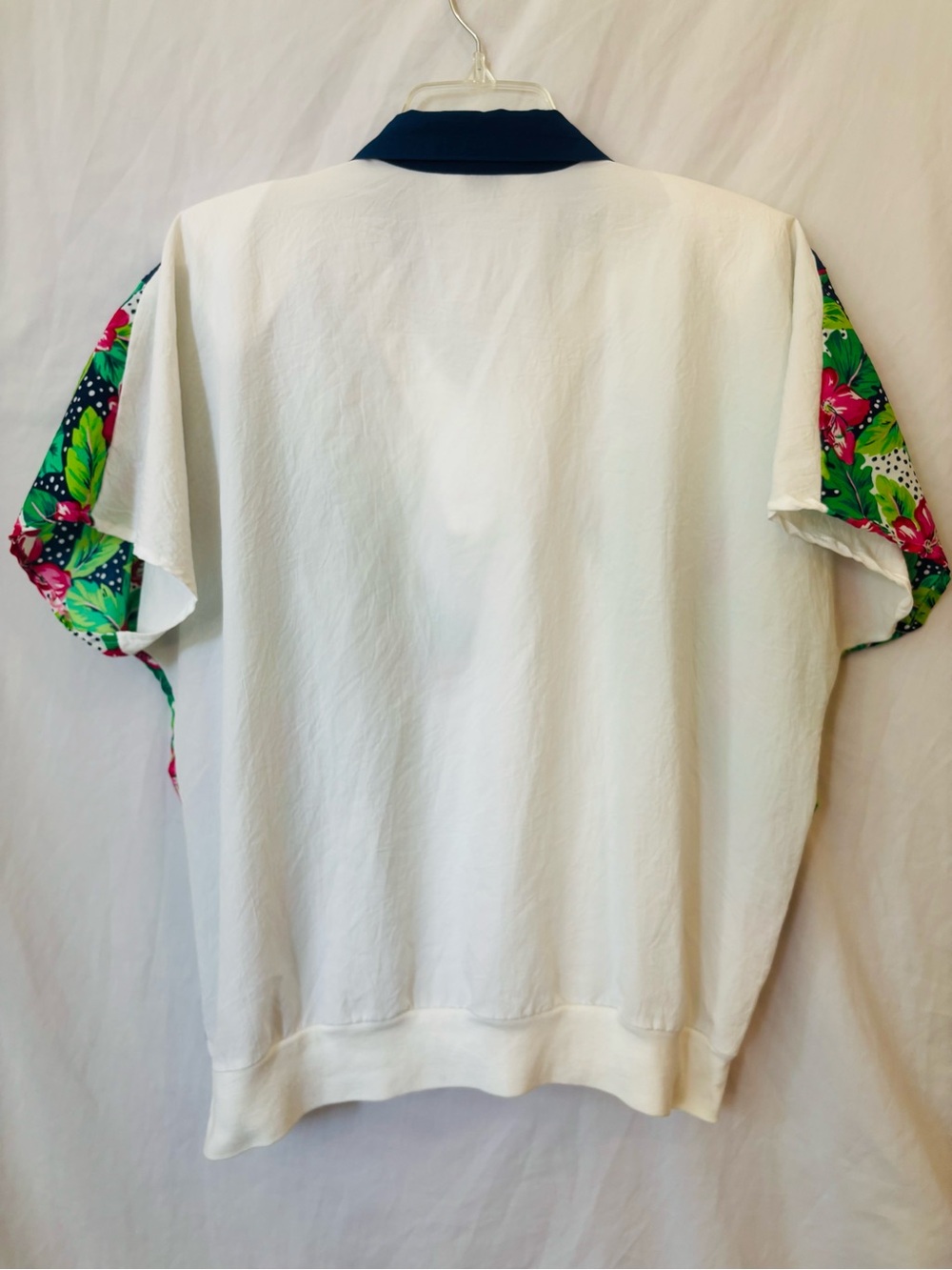 resort wear 80s 90s hibiscus print campus style polo top - Picture 5 of 6